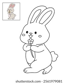 Easter bunny coloring pages easter worksheets printable for kids activity, Kindergarten and preschool. Trace and color Easter bunny worksheets. Bunny Easter with flower clipart vector.