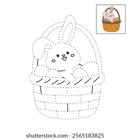 Easter bunny coloring pages easter worksheets printable for kids activity, Kindergarten and preschool. Trace and color Easter bunny worksheets. Bunny Easter with eggs clipart vector. Spring bunny.