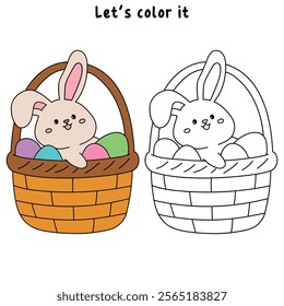 Easter bunny coloring pages easter worksheets printable for kids activity, Kindergarten and preschool. Trace and color Easter bunny worksheets. Bunny Easter with eggs clipart vector. Spring bunny.