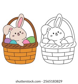 Easter bunny coloring pages easter worksheets printable for kids activity, Kindergarten and preschool. Trace and color Easter bunny worksheets. Bunny Easter with eggs clipart vector. Spring bunny.