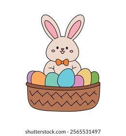 Easter bunny coloring pages easter worksheets printable for kids activity, Kindergarten and preschool. Trace and color Easter bunny worksheets. Bunny Easter with eggs clipart vector. Spring bunny.