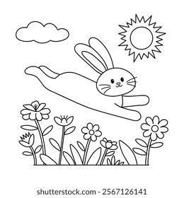 Easter bunny coloring pages easter worksheets printable for kids activity, Kindergarten and preschool. Trace and color Easter bunny worksheets. Rabbit in Spring Garden clipart. Spring bunny.