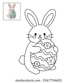 Easter bunny coloring pages easter worksheets printable for kids activity, Kindergarten and preschool. Trace and color Easter bunny worksheets. Bunny Easter with eggs clipart vector. Spring bunny.