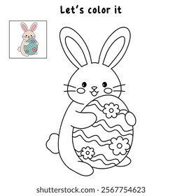 Easter bunny coloring pages easter worksheets printable for kids activity, Kindergarten and preschool. Trace and color Easter bunny worksheets. Bunny Easter with eggs clipart vector. Spring bunny.