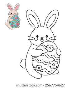 Easter bunny coloring pages easter worksheets printable for kids activity, Kindergarten and preschool. Trace and color Easter bunny worksheets. Bunny Easter with eggs clipart vector. Spring bunny.
