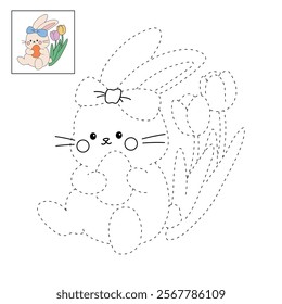 Easter bunny coloring pages easter worksheets printable for kids activity, Kindergarten and preschool. Trace and color Easter bunny worksheets. Bunny Easter with eggs clipart vector. Spring bunny.