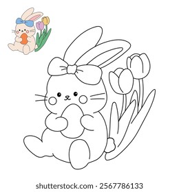 Easter bunny coloring pages easter worksheets printable for kids activity, Kindergarten and preschool. Trace and color Easter bunny worksheets. Bunny Easter with eggs clipart vector. Spring bunny.