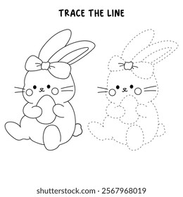 Easter bunny coloring pages easter worksheets printable for kids activity, Kindergarten and preschool. Trace and color Easter bunny worksheets. Bunny Easter with egg clipart vector. Spring bunny.