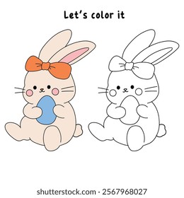 Easter bunny coloring pages easter worksheets printable for kids activity, Kindergarten and preschool. Trace and color Easter bunny worksheets. Bunny Easter with egg clipart vector. Spring bunny.