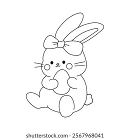 Easter bunny coloring pages easter worksheets printable for kids activity, Kindergarten and preschool. Trace and color Easter bunny worksheets. Bunny Easter with egg clipart vector. Spring bunny.