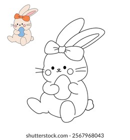 Easter bunny coloring pages easter worksheets printable for kids activity, Kindergarten and preschool. Trace and color Easter bunny worksheets. Bunny Easter with egg clipart vector. Spring bunny.