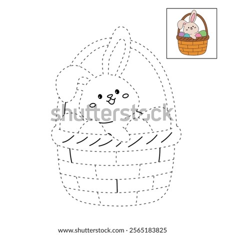 Easter bunny coloring pages easter worksheets printable for kids activity, Kindergarten and preschool. Trace and color Easter bunny worksheets. Bunny Easter with eggs clipart vector. Spring bunny.