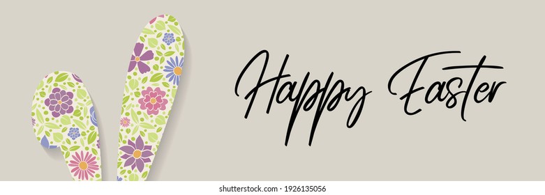 Easter bunny with colourful flowers. Panoramic header. Vector