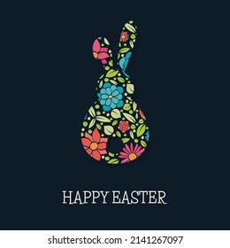Easter bunny with colourful flowers. Vector