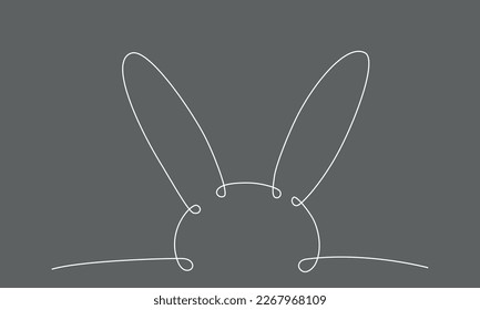 Easter bunny continues line hand draw element. Vector stock illustration minimalism design isolated on black chalkboard background. Editable stroke single line. EPS10