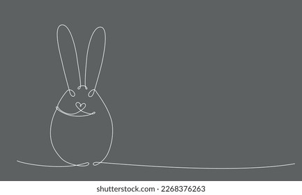 Easter bunny continues line hand draw element. Vector stock illustration minimalism design isolated on black chalkboard background. Editable stroke single line. EPS10