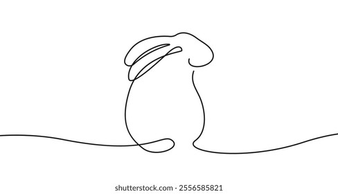 Easter Bunny Continuous Line Drawing. Cute Fluffy Rabbit Single Line Art Drawing Black Sketch Isolated on White Background. Vector Illustration. Not AI