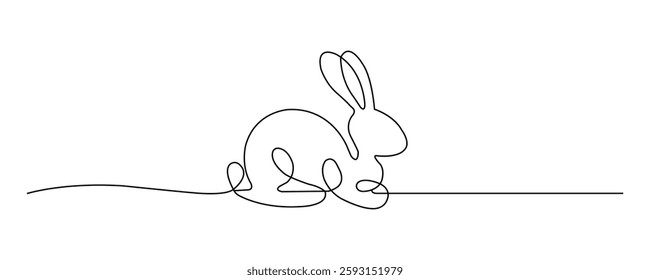 Easter Bunny continuous line hand draw element. One line of bunny. Easter rabbit concept continuous line art. Editable outline.