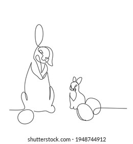 Easter Bunny Continuous One Line Drawing. Easter Card Line Art Style with Rabbit . Bunny Minimalist Contour Illustration for Spring Design.