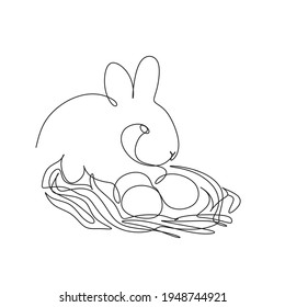Easter Bunny Continuous One Line Drawing. Easter Card Line Art Style with Rabbit . Bunny Minimalist Contour Illustration for Spring Design.