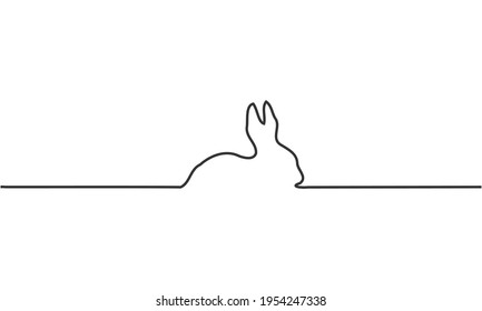 Dibujo De Una Línea Continua De Conejo De Pascua. Estilo de arte de la línea de tarjetas de Pascua con conejo. Ilustración de contorno minimalista para diseño de primavera.