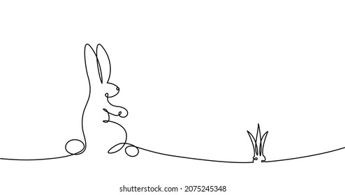 Easter Bunny Continuous One Line Drawing Bunny Minimalist Contour Illustration for Spring Design Concept Card Line Art Style with Rabbit Black and white vector