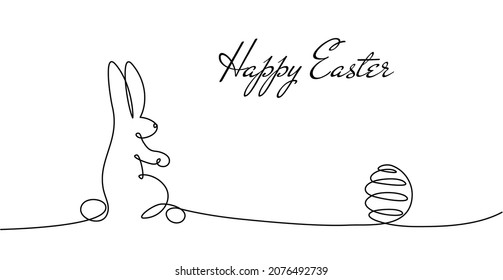 Osterhassiges, kontinuierliches One Line-Zeichnen Bunny Minimalist Contour Illustration für Spring Design Concept Card Line Art Style mit Kaninchen Schwarz-Weiß-Vektorgrafik