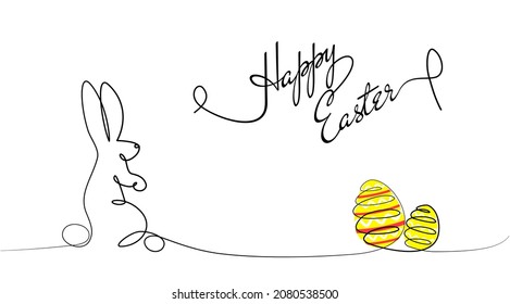 Easter Bunny Continuous One Line Drawing Bunny Minimalist Contour Illustration for Spring Design Concept Card Line Art Style with Rabbit Black and white vector