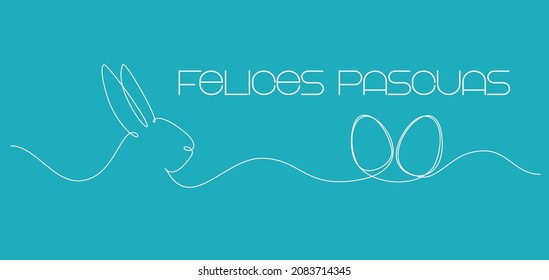 Easter bunny continuous one line drawing. Happy Easter on Spanish. Rabbit simple image. Minimalist vector illustration.
