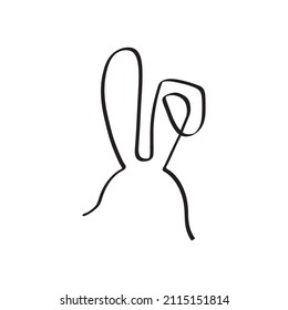 Easter bunny continuous one line vector icon, drawing rabbit outline cute animal, minimal contour ears hare, black silhouette isolated on white background. Funny simple illustration