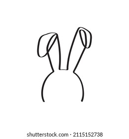 Easter bunny continuous one line vector icon, drawing rabbit outline cute animal, minimal contour ears hare, black silhouette isolated on white background. Funny simple illustration