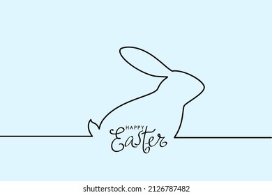 Easter Bunny Continuous one line drawing. congratulatory hand lettering happy easter. Easter card in art style with a rabbit. vector illustration