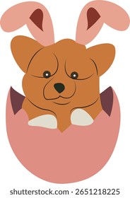 Easter Bunny Corgi Puppy Egg Design Peeking hand drawn