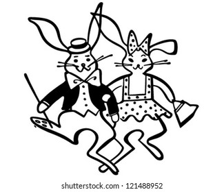 Easter Bunny Couple - Retro Clipart Illustration