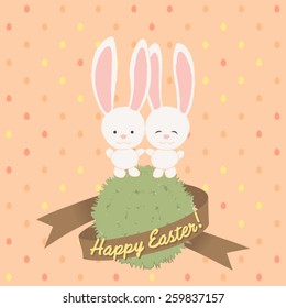 Easter Bunny Couple. Seamless pattern included in swatch palette.