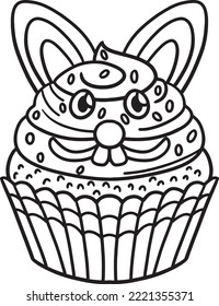 Easter Bunny Cupcake Isolated Coloring Page