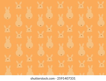 Easter bunny. Cute, beautiful hares that are turned with their backs. Showing tail. Hare lying and sitting with big ears. Doodle design, tile, background, repeat, wallpaper, scarf, isolated, cartoon.