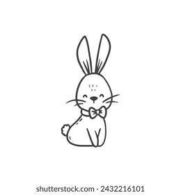 Easter bunny. Cute cartoon rabbit on white background. Doodle style. Card for easter and spring. Vector illustration