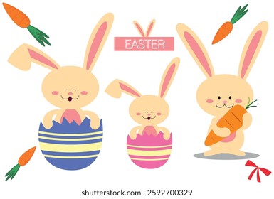 Easter Bunny with Cute Eggs and carrot 