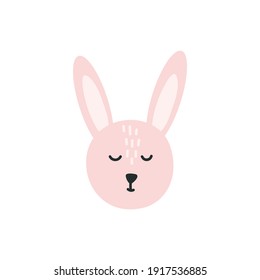 Easter bunny cute face rabbit vector scandinavian illustration. Hand drawn color decorative doodle. Childish drawing. Vector for kids greeting card, t shirt baby, banner and poster.