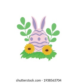 Easter Bunny with Cute Flowers Flat Icon