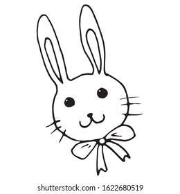 Easter bunny cute hand drawn vector doodle illustration. Black outlines Isolated on white background. Easter spring holiday design element. Decorative element for design, printed materials.