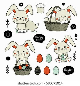Easter bunny. Cute hand-drawn lovely rabbit. Holiday. Vector set
