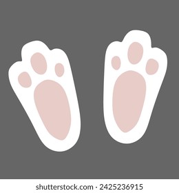 Easter Bunny Cute Paws isolated on White. Vector Flat style Design element. Rabbit Pink Footprint for Greeting postcard, Print, Invitation. Holiday Animalistic Design element for Graphic Art.