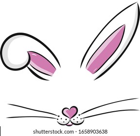 Easter Bunny Cute Vector Illustration Drawn By Hand. Bunny Face, Ears And Tiny Muzzle With Whiskers Isolated On White Background