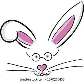 Easter Bunny Cute Vector Illustration Drawn By Hand. Bunny Face, Ears And Tiny Muzzle With Whiskers Isolated On White Background