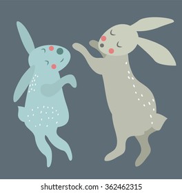 Easter bunny cute vector style set. 