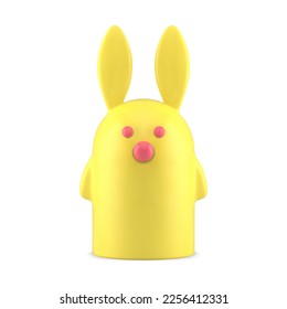 Easter bunny cute yellow statuette animal character with long ears and paws front view 3d icon realistic vector illustration. Ceramic rabbit premium bauble minimalist pet with eyes and nose design