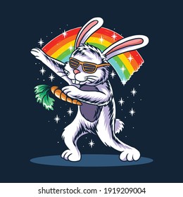 Easter bunny dabbing wearing glasses and carrying carrots