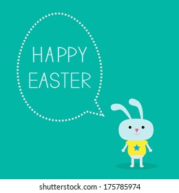 Easter bunny and dash line egg bubble. Card. Vector illustration.